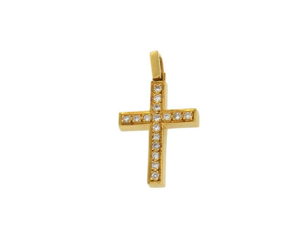 Σταυρός Βαπτιστικός για Κορίτσια σε Χρυσό 18Κ Ορθογώνιος Γυαλιστερός με Πιστοποιημένα Διαμάντια
