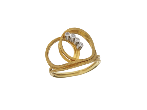 Δαχτυλίδι σε δίχρωμο χρυσό 18K Διπλή θηλιά με διαμάντια 