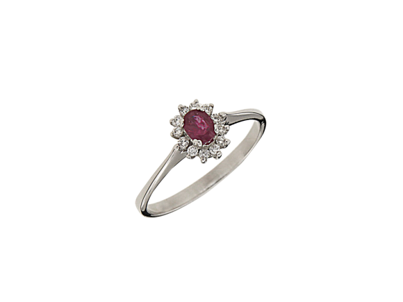 Δαχτυλίδι σε λευκόχρυσο Κ18 ροζέτα με ρουμπίνι και διαμάντια  