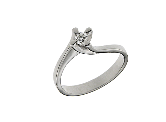 Δαχτυλίδι αρραβώνων γάμου σε Λευκόχρυσο 18Κ μοντέρνο Μονόπετρο, παρραλλαγή φλόγας με ένα Διαμάντιν κοπής μπριγιαν