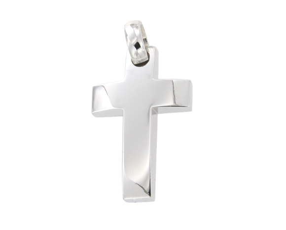 Σταυρός Ανδρικός Βαπτιστικός για Αγόρι σε Λευκόχρυσο Κ14 Ορθογώνιος δύο Όψεων, πομπέ γυαλιστερός καιίσιο ματ από πίσω