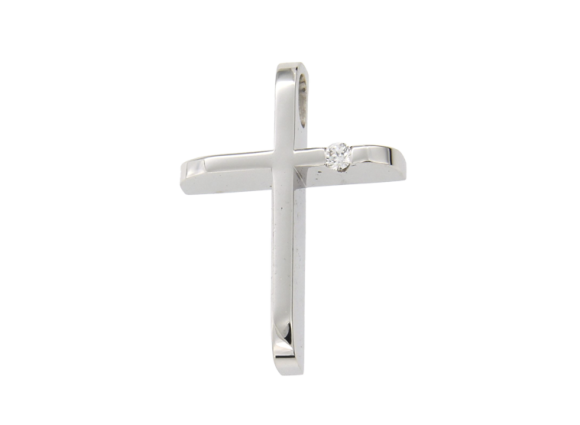 Βαπτιστικός Σταυρός για Κορίτσι σε Λευκόχρυσο 18Κ Ορθογώνιος Γυαλιστερός με ένα Πιστοποιημένο Διαμάντι 