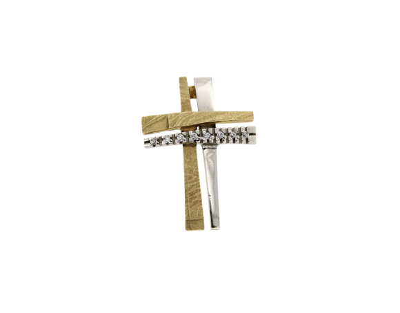 Σταυρός Βάπτισης Για Κορίτσι Δίχρωμο Χρυσό 14Κ Ορθογωνιος ματ & γυαλιστερός με κενά και ζιργκόν.