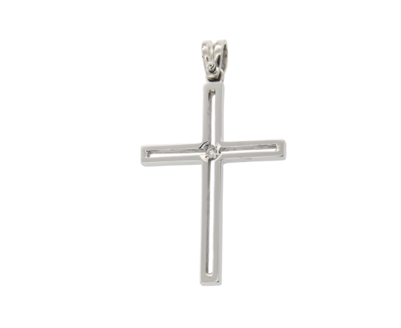 Σταυρός Βάπτισης Για Κορίτσι σε Λευκόχρυσο Κ18 Ορθογώνιος με ένα Διαμάντι 