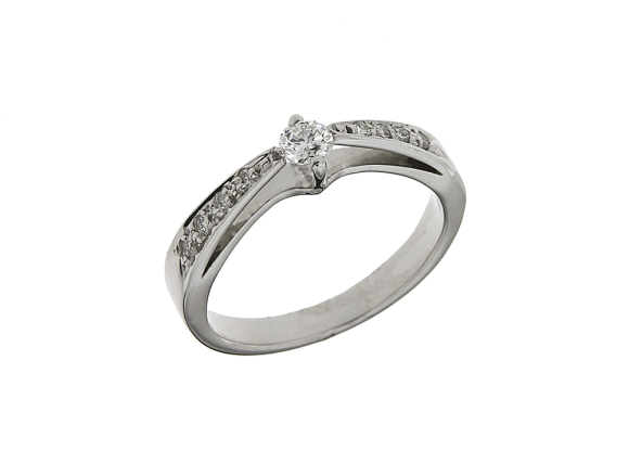 Δαχτυλίδι αρραβώνα γάμου σε Λευκόχρυσο 18K μοντέρνο μονόπετρο με Διαμάντια ένα στο κέντρο και μικρά στο πλαί