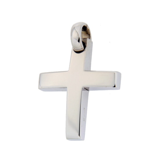 Βαπτιστικός Σταυρός για Αγόρι σε Λευκόχρυσο Κ14 δύο Όψεων Γυαλιστερός