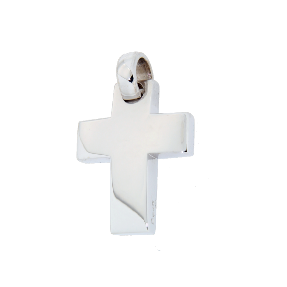 Σταυρός Ανδρικός Βαπτιστικός για Αγόρι σε Λευκόχρυσο 14Κ Χειροποίητος δύο Όψεων Γυαλιστερός