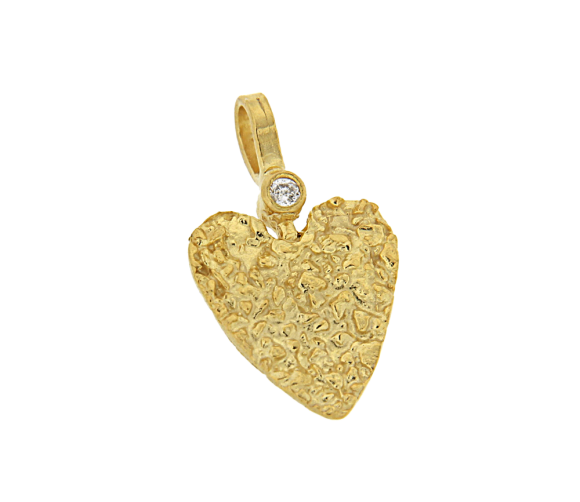 Μενταγιόν Χρυσό Κ18 Καρδιά μίνι ζαγρέ με ένα Διαμάντι