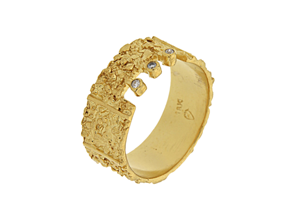 Δαχτυλίδι σε Χρυσό Κ18 Πλακέ Ζαγρέ με Διαμάντια
