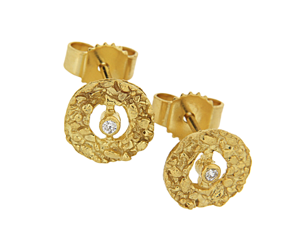 Σκουλαρίκια σε Χρυσό Κ18 Ζαγρέ με ένα Διαμάντι