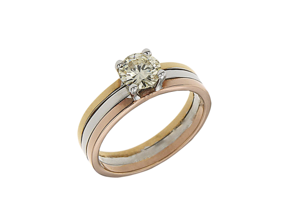 Δαχτυλίδι σε Τρίχρωμο Χρυσό 18K Μονόπετρο με Διαμάντι