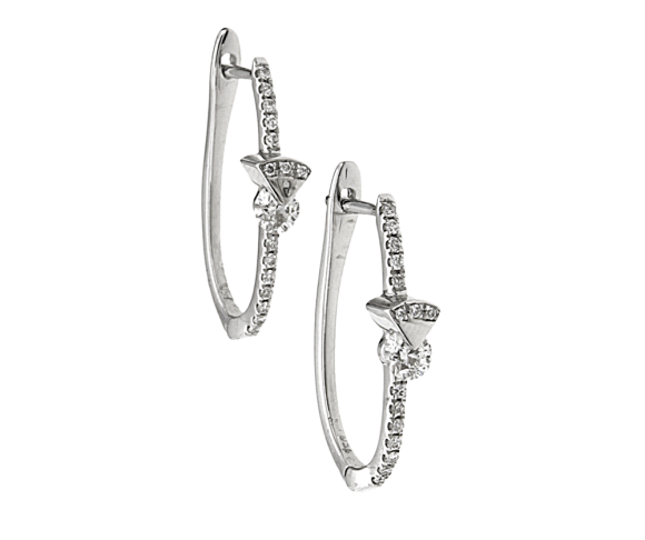 Σκουλαρίκια σε Λευκόχρυσο Κ18 Κρίκοι με  Μονόπετρο με κινούμενο Διαμάντι  