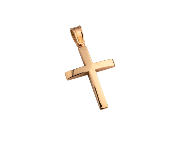 Σταυρός σε ροζ χρυσό 14Κ Ορθογώνιος πομπέ γυαλιστερός, ένας απλός βαπτιστικός σταυρός για κορίτσι ή αγόρι χωρίς πέτρες