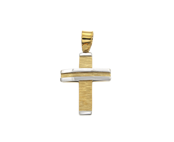 Σταυρός Ανδρικός Βαπτιστικός για Αγόρι σε Δίχρωμο Χρυσό 14K Ορθογώνιος 2 όψεων