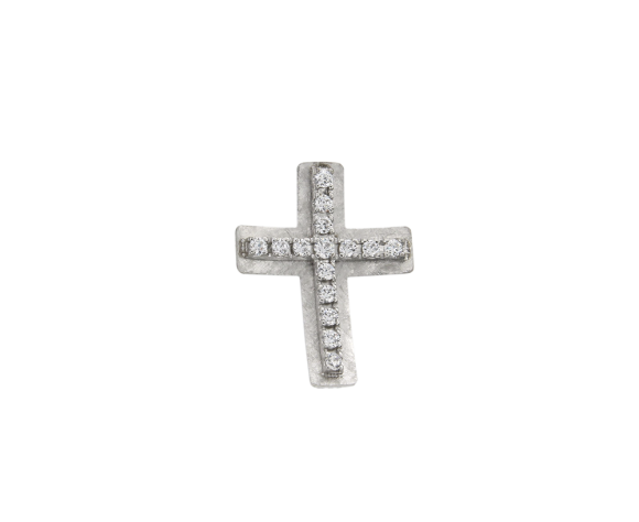 Σταυρός Γυναικείος Βαπτιστικός για Κορίτσι σε Λευκόχρυσο 14Κ Ορθογώνιος ζαγρέ και γυαλιστερός με ζιργκόν
