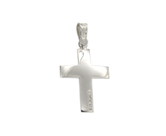 Βαπτιστικός Σταυρός για Κορίτσι σε Λευκόχρυσο 18K Ορθογώνιος γυαλιστερός με διαμάντια