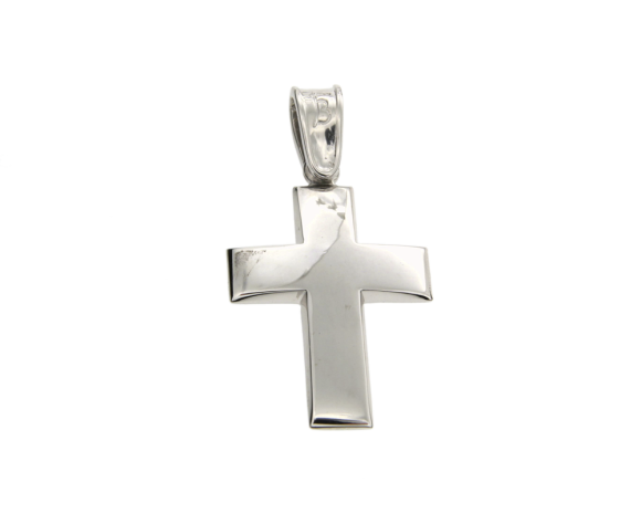 Σταυρός Βάπτισης για Αγόρι σε Λευκόχρυσο 9K Ορθογώνιος Γυαλιστερός πομπέ
