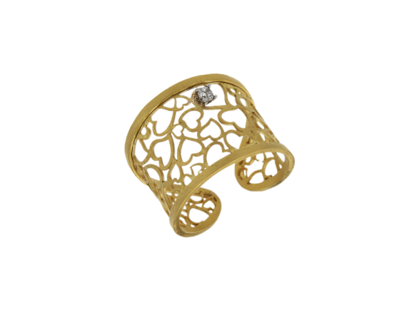 Δαχτυλίδι σε Χρυσό 14K Σεβαλιέ με καρδούλες και ένα ζιργκόν 