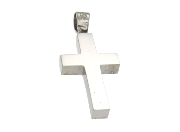 Σταυρός Ανδρικός Βαπτιστικός για Αγόρι σε λευκόχρυσο 14Κ Ορθογώνιος, κούφιος και γυαλιστερός
