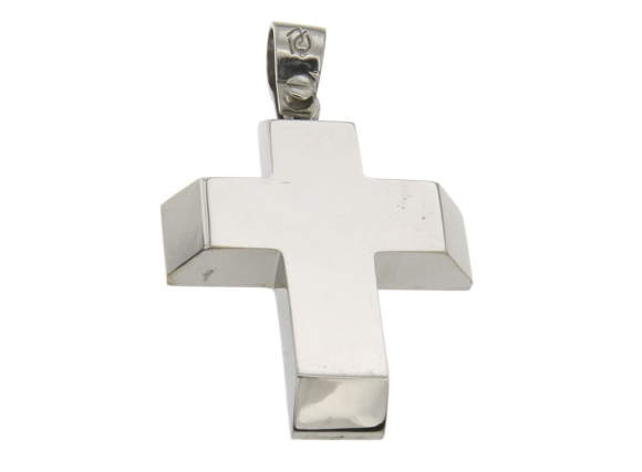 Σταυρός Ανδρικός Βαπτιστικός για Αγόρι σε λευκόχρυσο 14Κ Ορθογώνιος, κούφιος και γυαλιστερός