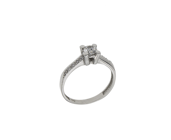 Δαχτυλίδι σε λευκόχρυσο 14K Μονόπετρο με πλαϊνά Ζιργκόν για Αρραβώνα η Γάμο