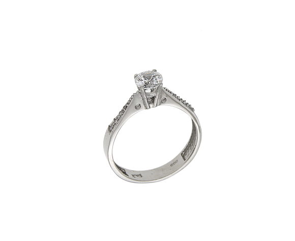 Δακτυλίδι για Γάμο η Αρραβώνα σε Λευκόχρυσο 14Κ Μονόπετρο με πλαϊνά ζιργκόν