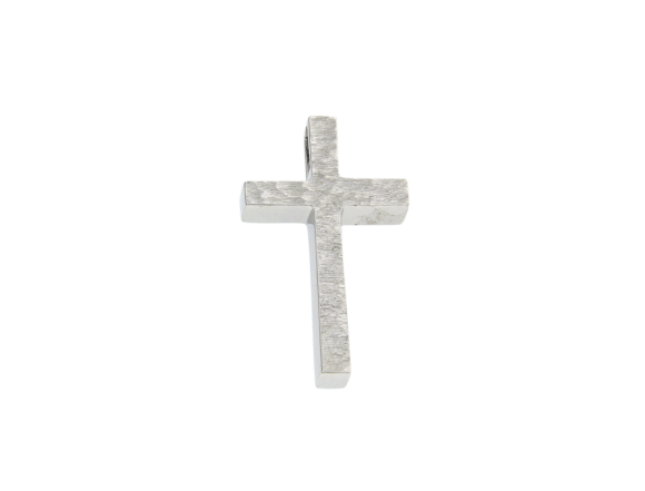 Σταυρός Βάπτισης για αγόρι σε λευκόχρυσο 14Κ  Ματ ίσιος σφυρήλατος & ματ με διαμαντογυαλόχαρτο  