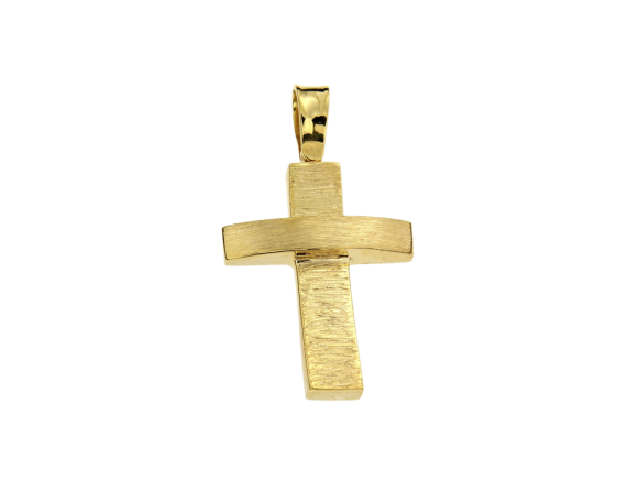 Σταυρός Ανδρικός Βαπτιστικός για Αγόρι σε Χρυσό 14Κ Φαρδύς πομπέ και κύλος ματ με την πίσω πλευρά σφυρήλατη