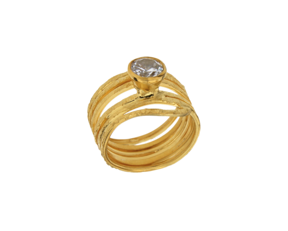 Δαχτυλίδι σε Ασήμι Επίχρυσο 925° Πολλαπλά λεπτά σύρματα με Ζιργκόν  