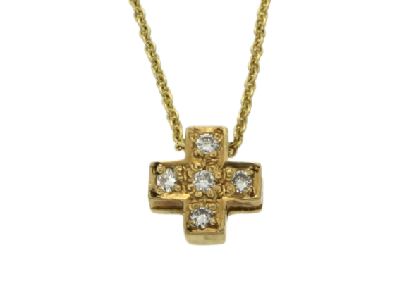 Σταυρός γυναικείος σε Χρυσό 18K  Τετράγωνο μικρό με πιστοποιημένα Διαμάντια (η αλυσίδα δε συμπεριλαμβάνεται στην τιμή)