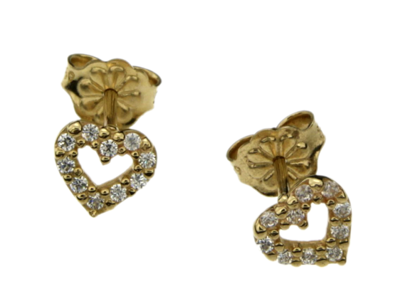Σκουλαρίκια σε χρυσό 14Κ Καρδούλα μίνι με Ζιργκόν
