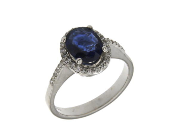 Δαχτυλίδι σε Λευκόχρυσο 18Κ με Διαμάντια και ένα Ζαφείρι μπλε