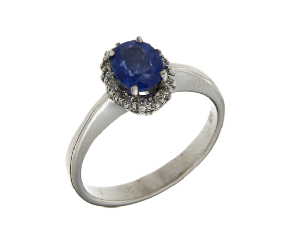 Δαχτυλίδι σε Λευκόχρυσο 18K Ροζέτα Οβάλ με Διαμάντια και μπλε Ζαφείρι