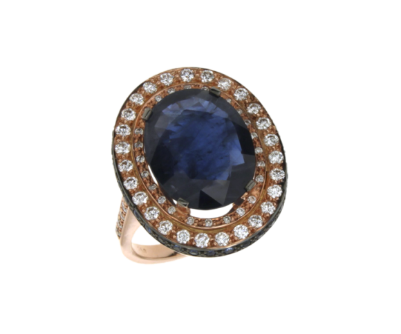 Δαχτυλίδι σε Ροζ Χρυσό 18Κ Χειροποίητη Ροζέτα με Διαμάντια και  μπλε Ζαφείρια