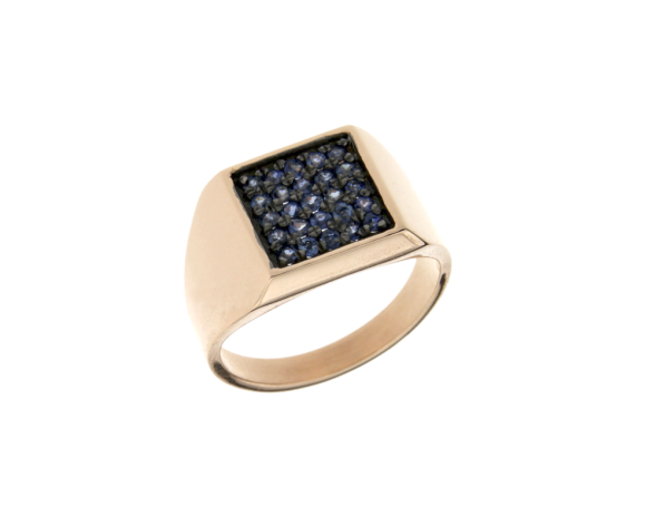 Δαχτυλίδι σε Ροζ Χρυσό 18K  Τετράγωνο με Ζαφείρια  