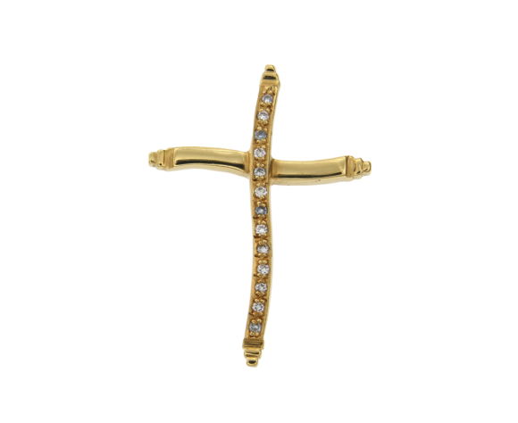 Σταυρός Βάπτισης για Κορίτσι σε Χρυσό 18Κ Ορθογώνιος Γυαλιστερός κυματιστός με πιστοποιημένα Διαμάντια  