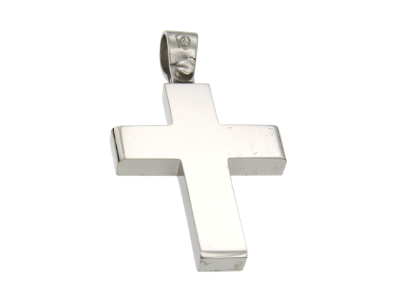 Σταυρός Ανδρικός Βαπτιστικός για Αγόρι σε λευκόχρυσο 14Κ Ορθογώνιος γυαλιστερός φαρδύς ελαφρύς