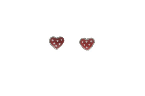 Σκουλαρίκια σε ασήμι 925° μία καρδιά με κόκκινο σμάλτο και λευκά πουά