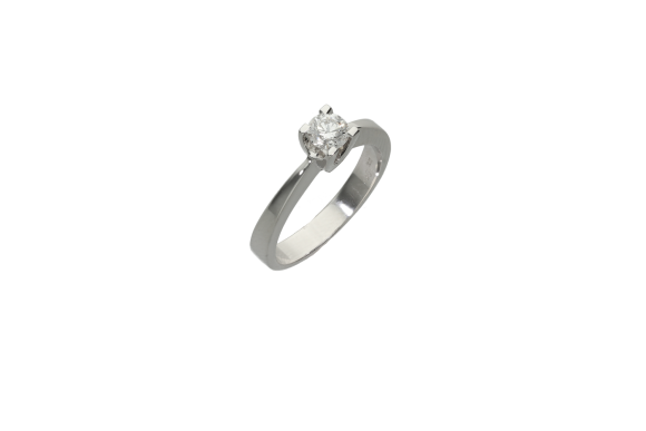 Μονόπετρο Δαχτυλίδι γάμου σε λευκόχρυσο 18Κ μοντέρνο σχέδιο με V καστόνι τετραγωνισμένη γάμπα και διαμάντι μπριγιάν