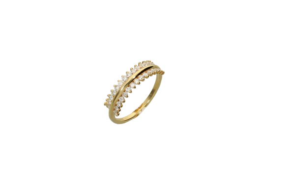 Δαχτυλίδι σε χρυσό 18Κ βεράκι πομπέ με δύο σειρές διαμάντια στο πλάι