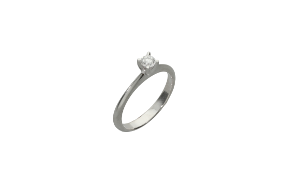 Δαχτυλίδι μονόπετρο αρραβώνων σε λευκόχρυσο 18Κ V λεπτό με μαχαιρωτή λεπτή γάμπα και διαμάντι.