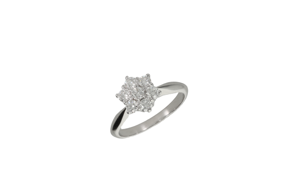 Δαχτυλίδι σε λευκόχρυσο 18Κ ροζέτα αστράκι μεγάλη με διαμάντια κοπής μπριγιάν.