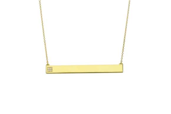 Κολιέ ταυτότητα σε χρυσό 14Κ με ένα καρέ από διαμάντια επάνω σε μια ταυτότητα