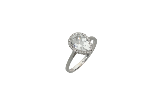 Δαχτυλίδι σε λευκόχρυσο 18Κ ροζέτα σταγόνα με διαμάντια και λευκό τοπάζ.