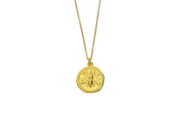 Κολιέ σε ασήμι 925° επίχρυσο με Αρχαίο νόμισμα πού απεικονίζει την Μέλισσα από την Κρήτη