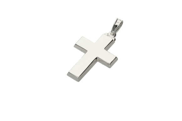Σταυρός Βάπτισης για αγόρι σε λευκόχρυσο 14Κ ορθογώνιος πλατύς επίπεδος με ελαφρώς γωνιασμένες άκρες