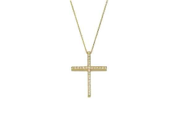 Σταυρός βάπτισης για κορίτσι σε χρυσό 18Κ Ορθογώνιος, σπίρτο λεπτό, τετραγωνισμένο με διαμάντια και αλυσίδα.