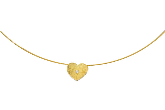 Κολιέ με καρδιά από ασήμι και χρυσό 22Κ με ένα διαμαντάκι και ατσαλόσυρμα