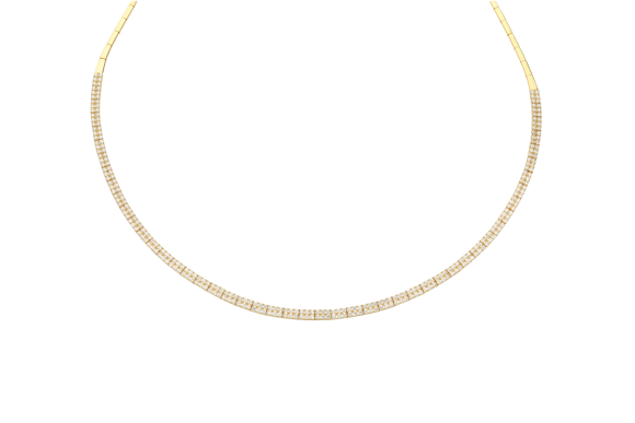Κολιέ σε χρυσό 14Κ Ριβιέρα διπλή παβέ τετργωνισμένο σχέδιο με ζιργκόν