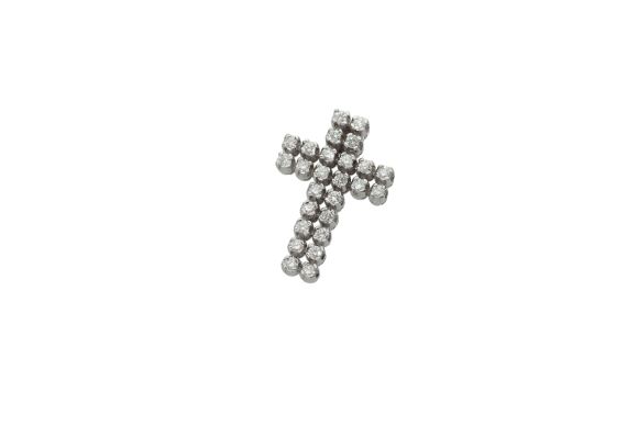 Σταυρός βάπτισης για κορίτσι σε λευκόχρυσο 18Κ Ορθογώνιος με διπλή σειρά διαμάντια κοπής μπριγιάν